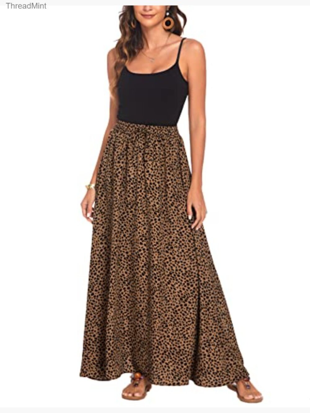 Flowy Maxi Skirt Pleated High Waisted Elastic Waist Beach Summer Long Skirt - Picture 2 of 7